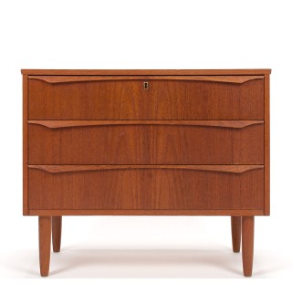 Teakhouten Mid-Century ladekast met 3 lades uit Denemarken