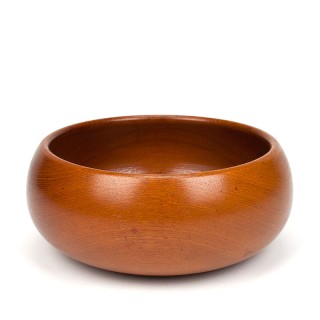 Round vintage teak serving bowl