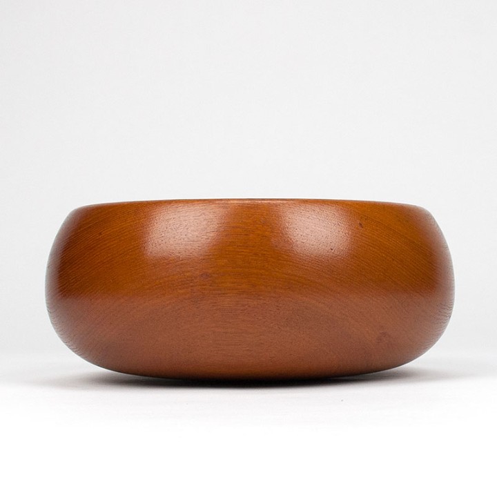 Round vintage teak serving bowl