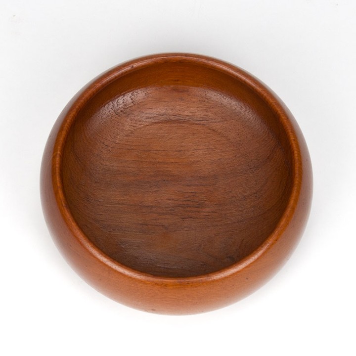 Round vintage teak serving bowl