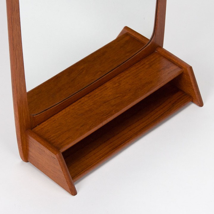 Mid-century Danish teak mirror with an open shelf