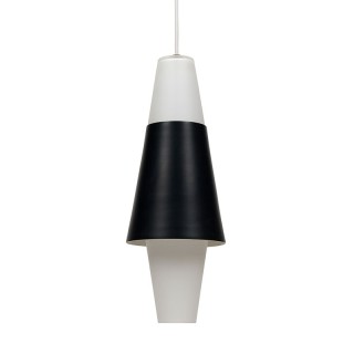 Mid-century opaline glass pendant lamp with black metal detail