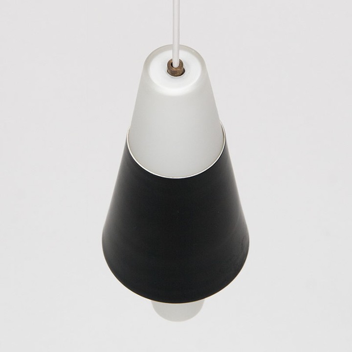 Mid-century opaline glass pendant lamp with black metal detail