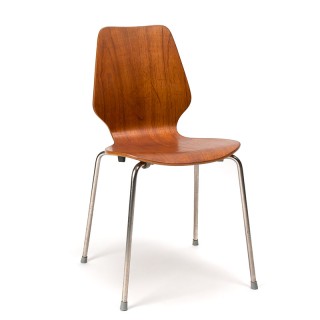 Deense vintage schoolstoel in teak met chrome