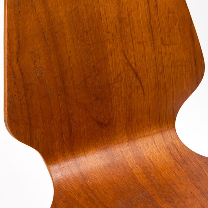 Deense vintage schoolstoel in teak met chrome