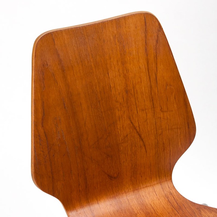 Deense vintage schoolstoel in teak met chrome