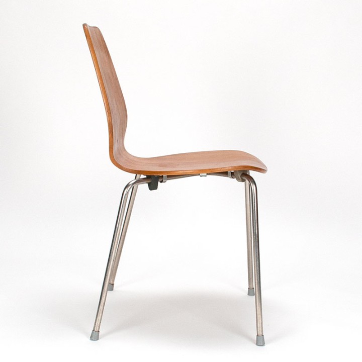 Deense vintage schoolstoel in teak met chrome