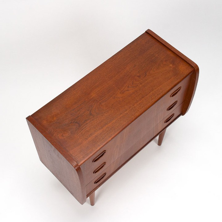 Teakhouten vintage Deense ladekast met ronde vorm