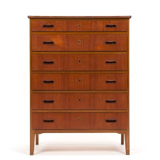 Deense vintage ladekast met 6 lades met slotjes