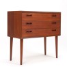 Deense kleine strak model vintage teakhouten ladekast