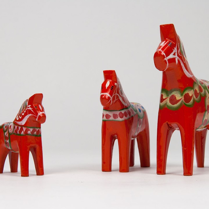 Set of 3 Mid-Century vintage Dala horses