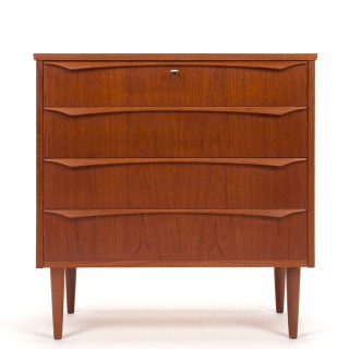 Vintage Deense ladekast in teakhout met stijlvolle handgreep
