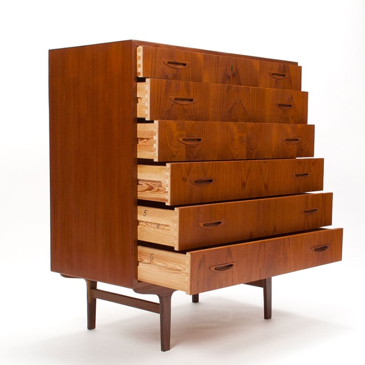 Mid-Century teakhouten ruime ladekast met 6 lades in teak