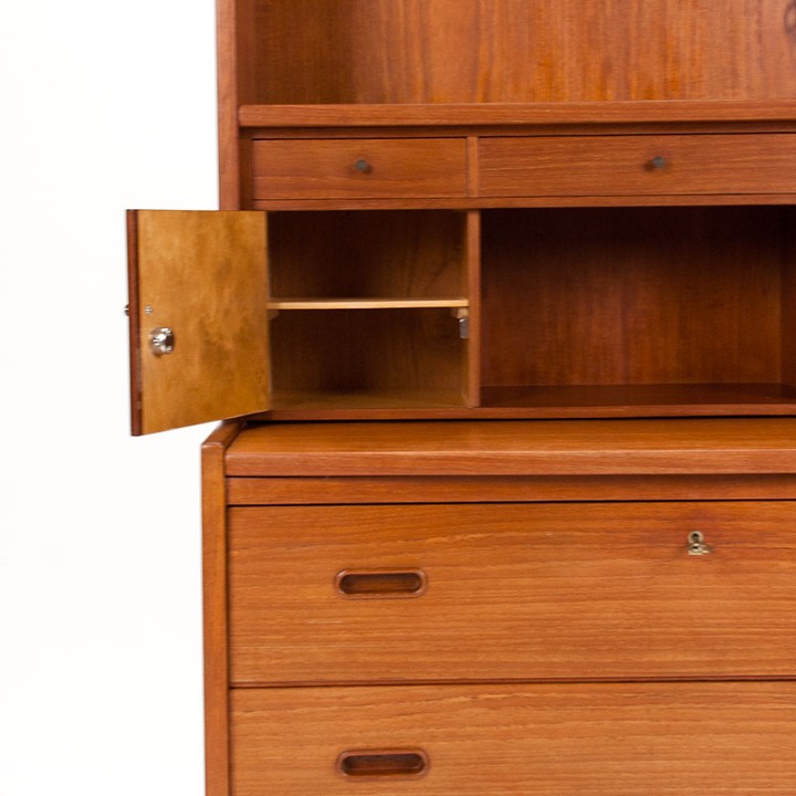 Deens Mid-Century secretaire meubel in teak op eiken onderstel