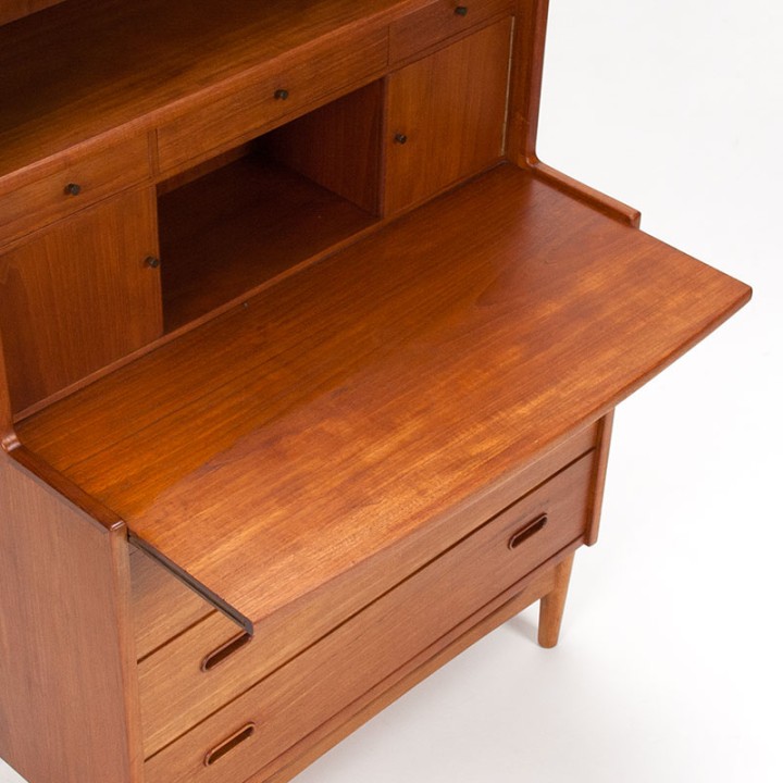 Deens Mid-Century secretaire meubel in teak op eiken onderstel