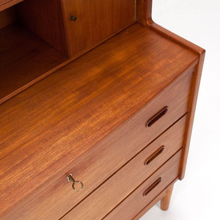 Danish Mid-Century secretary cabinet in teak on an oak base