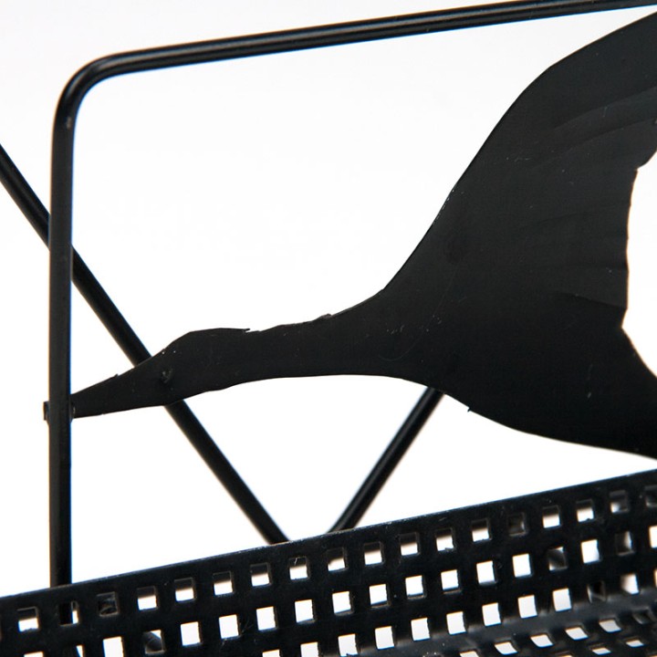Perforated metal Mid-Century letter holder with a bird