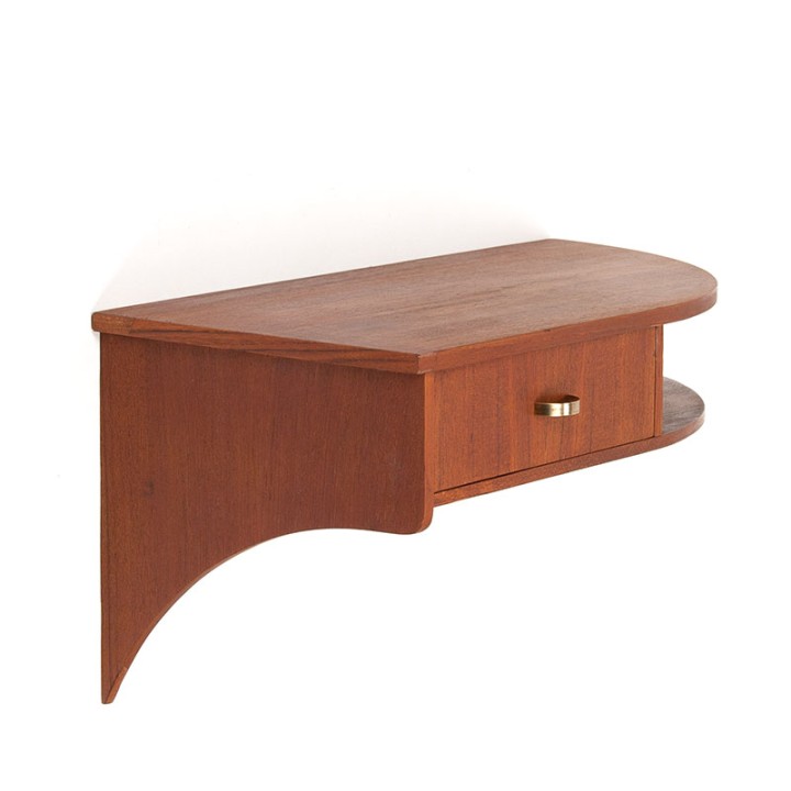 Teak open Mid-Century wandkastje met kleine lade