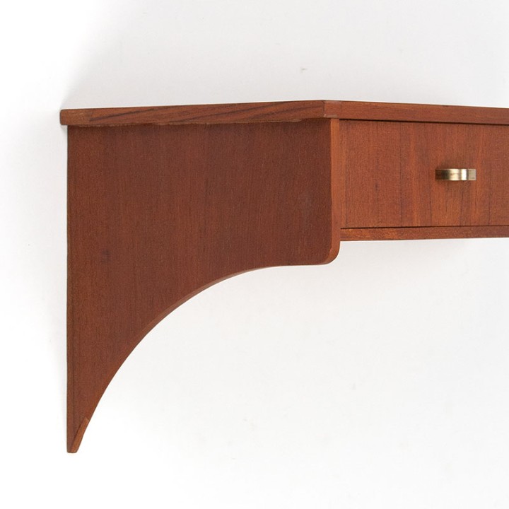 Teak open Mid-Century wandkastje met kleine lade