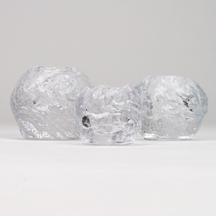 Kosta Boda set of 3 'Snowball' tea light holders by Ann Wärff