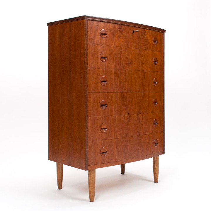 Ladekast Deens design in teak met ronde greepjes